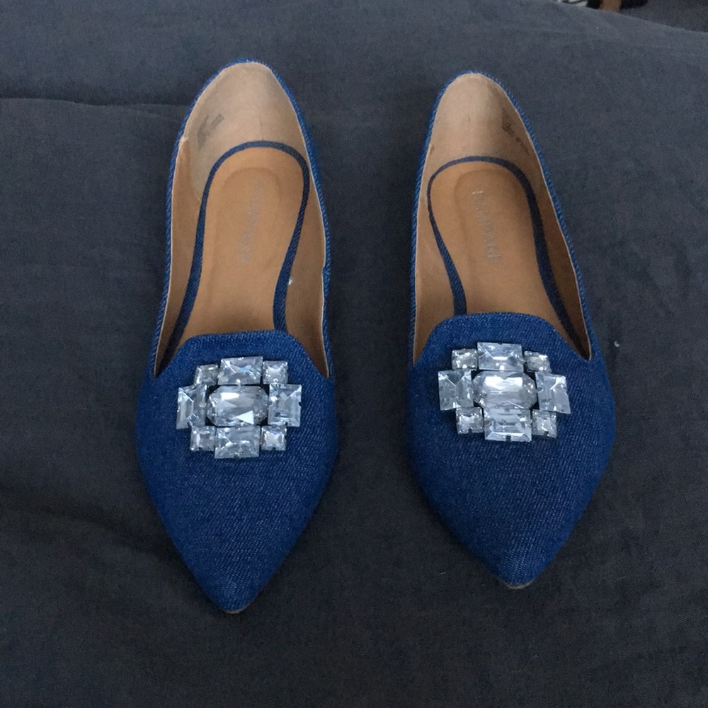 Jeweled denim flats